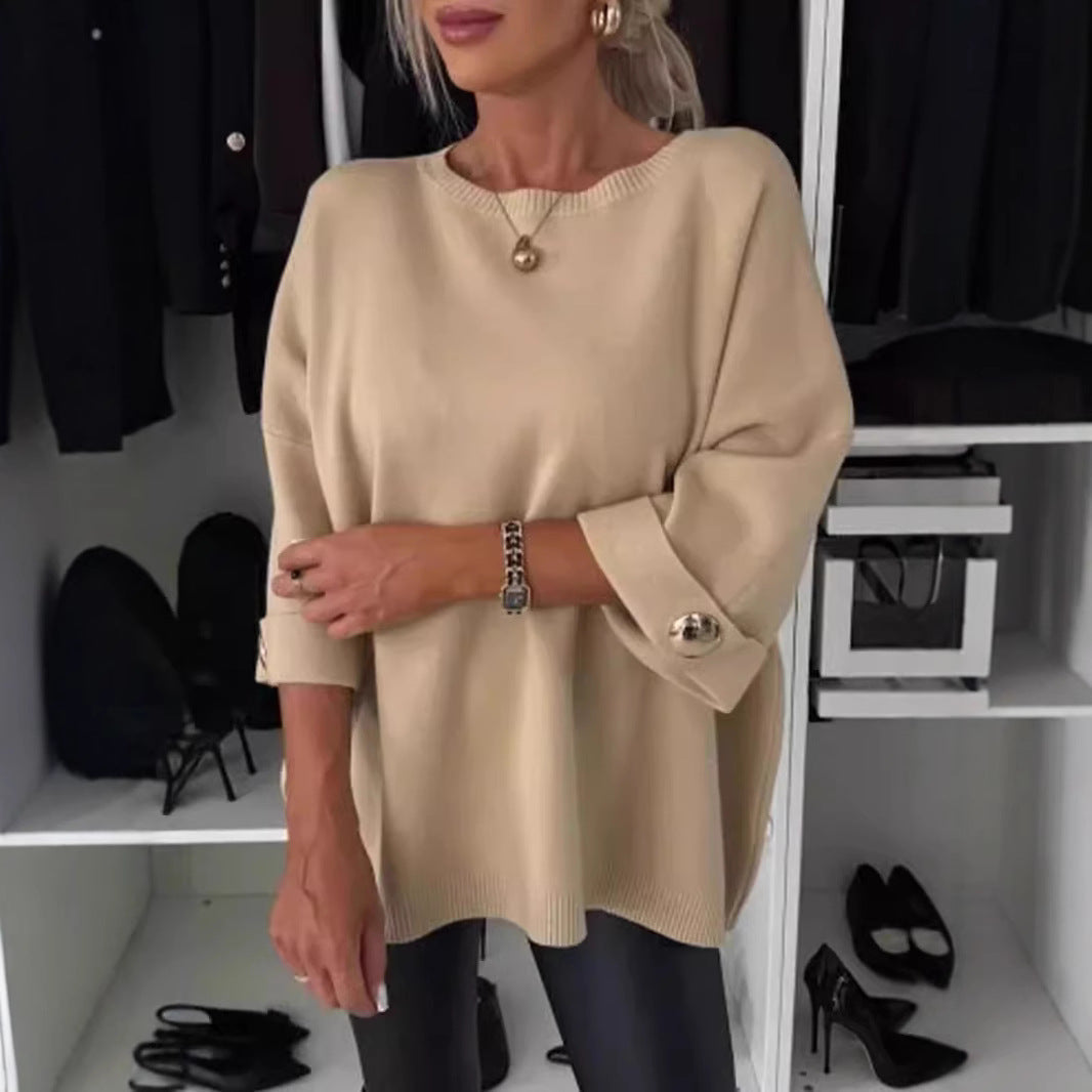 Damen Oversized Pullover mit Knopfdetails Elegantes Design Beige