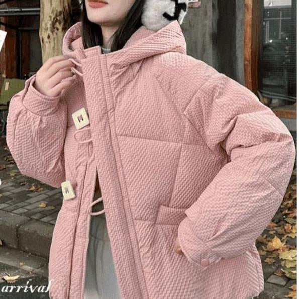 Damen Winterjacke Puffy mit Kapuze und Knöpfen Schwarz Eveloria - Eveloria