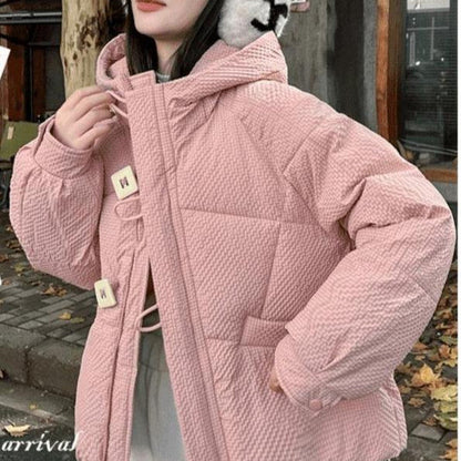Damen Winterjacke Puffy mit Kapuze und Knöpfen Schwarz Eveloria - Eveloria