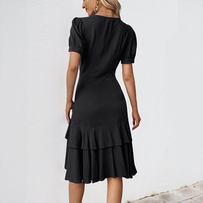 Damen Wickelkleid Rüschen Knöpfe Eveloria