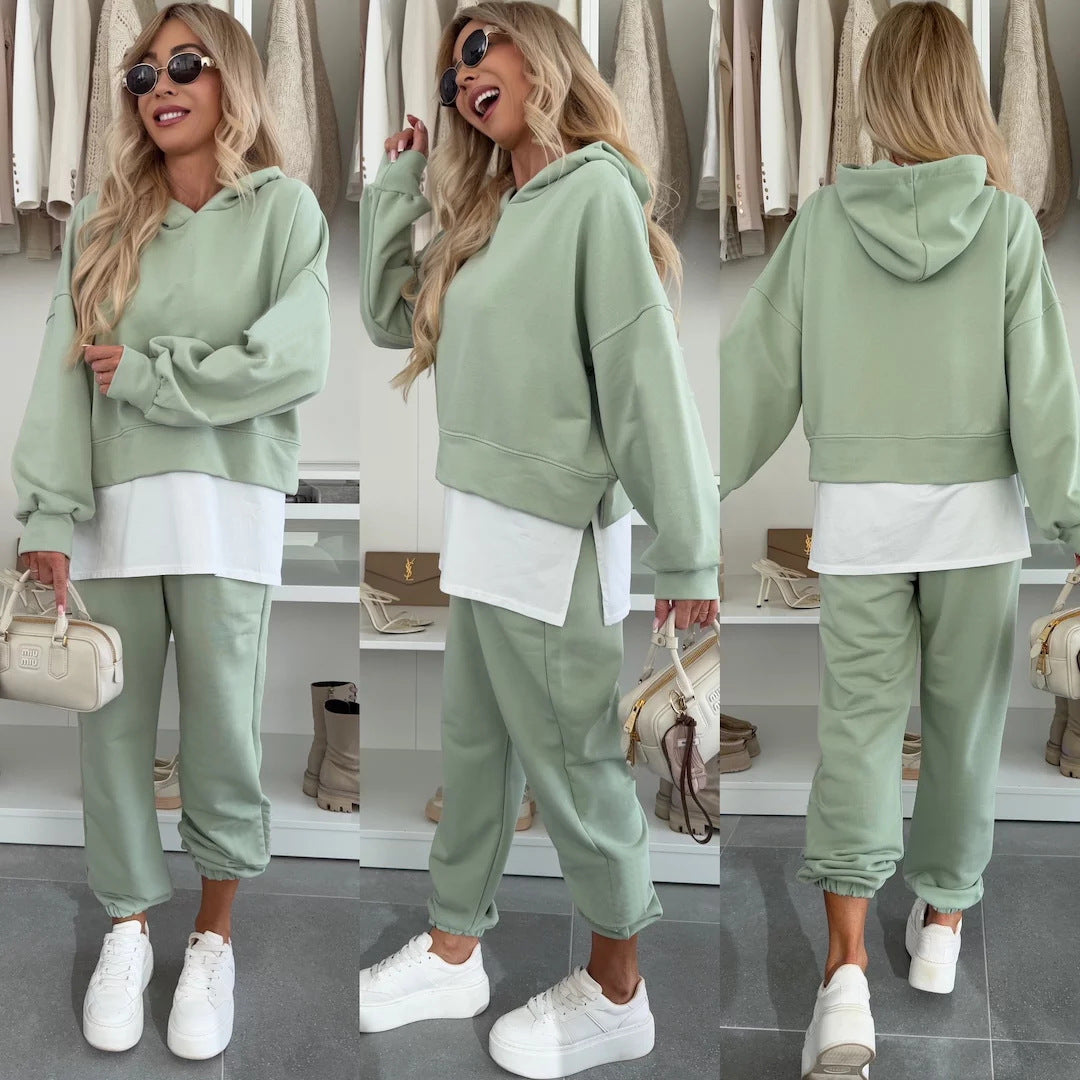 Damen Hoodie-Set Cropped Schnitt Bequeme Hosen Sportlich
