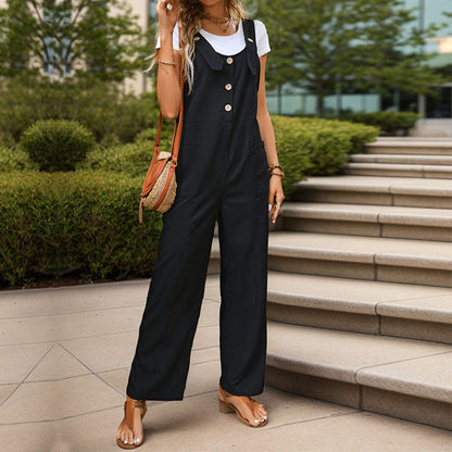 Damen Latzhose seitliche Taschen Knopfdetails Eveloria