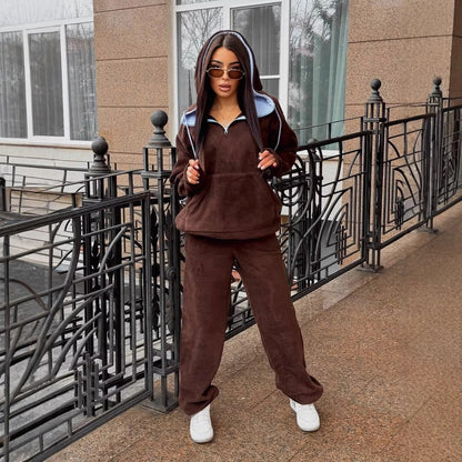 Damen Fleece-Jogginganzug Hochkragen Kordelzug Grau - Eveloria