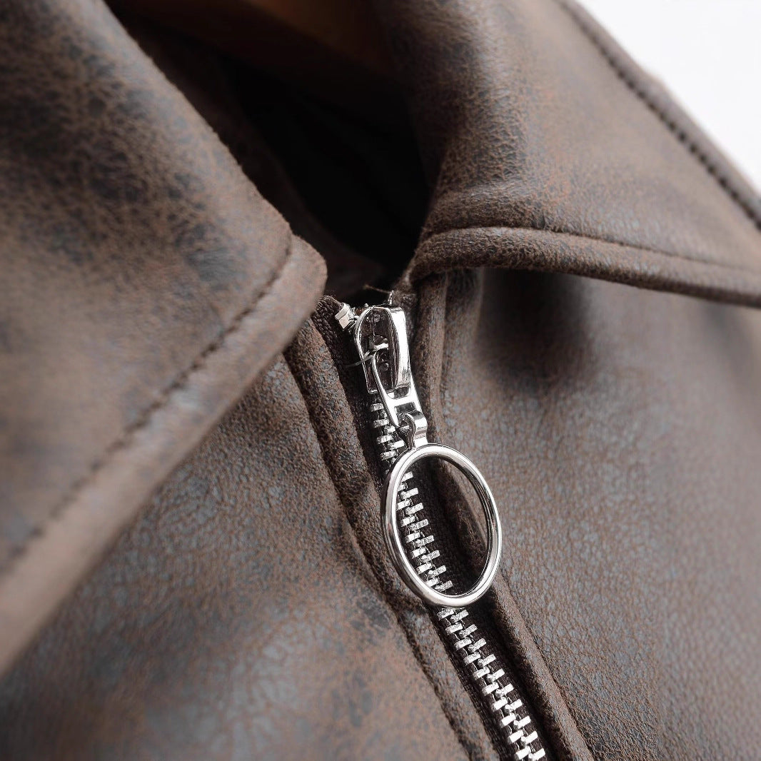 Damen Cropped Kunstlederjacke Aufgesetzte Taschen Eveloria