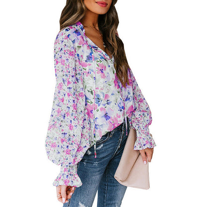 Damen Bluse mit weiten Ärmeln Floral Muster Eveloria