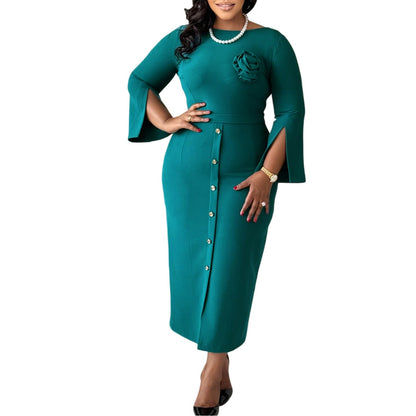 Damen Midikleid mit Knopfverschluss und floralem Muster Eveloria