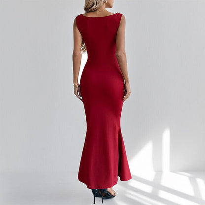 Damen Maxikleid Figurbetont U-Ausschnitt Elegantes Design Eveloria