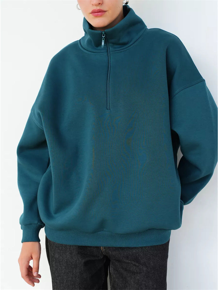 Damen Oversized Kapuzenpullover Hochkragen Reißverschluss