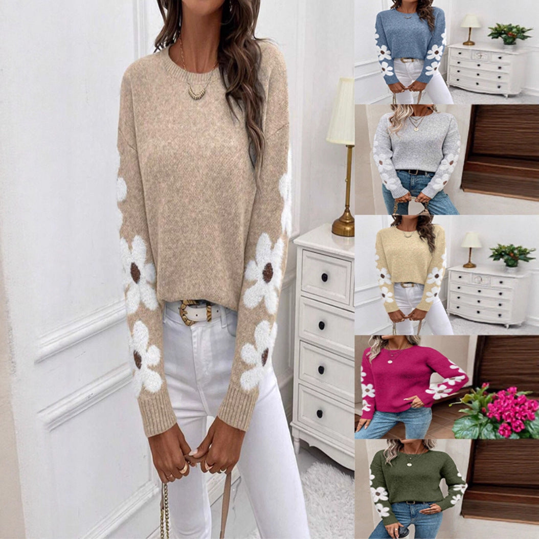 Damen Pullover Florales Design Strukturiertes Jersey - Eveloria