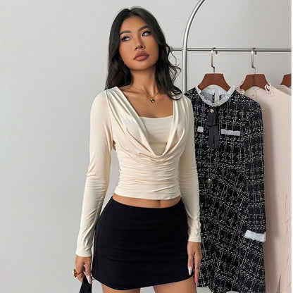 Damen Langarmshirt Wickeldesign V-Ausschnitt Figurbetont
