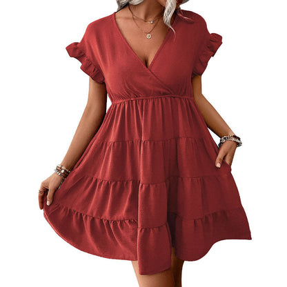 Damen Wickelkleid Rüschendetails Schwingrock Eveloria