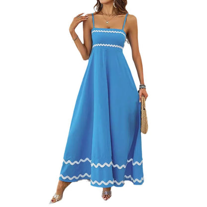 Damen Maxi-Kleid Rüschensaum Spaghettiträger Eveloria