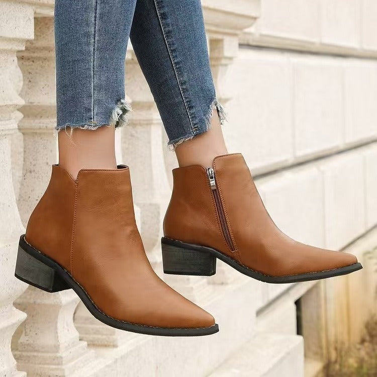 Eveloria Damen Stiefeletten Kunstleder Spitz Niedriger Blockabsatz