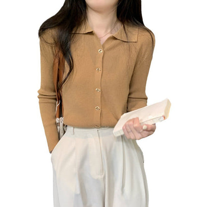Damen Strickpullover mit Knöpfen und Rippmuster Fein