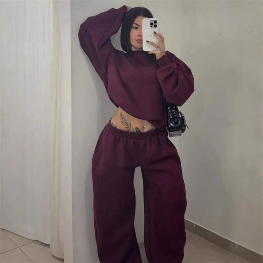 Damen Sweatshirt Set Cropped Jogginghosen Bequem Grau Eveloria