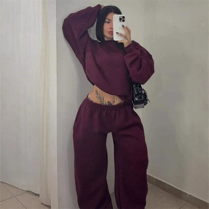 Damen Sweatshirt Set Cropped Jogginghosen Bequem Grau Eveloria