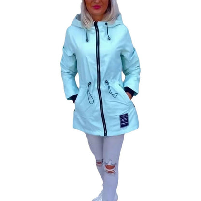 Damen Lässige Regenjacke Justierbarer Kordelzug Blau Eveloria