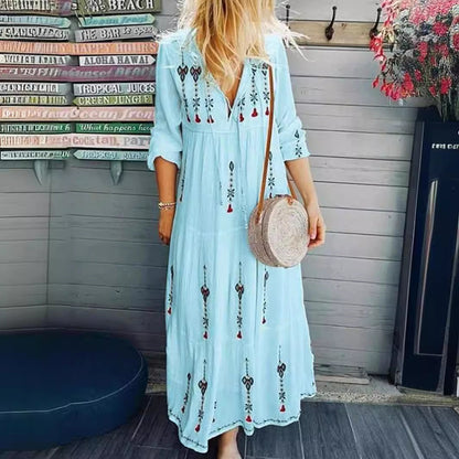 Damen Boho-Kleid Bestickt Lässig Eveloria