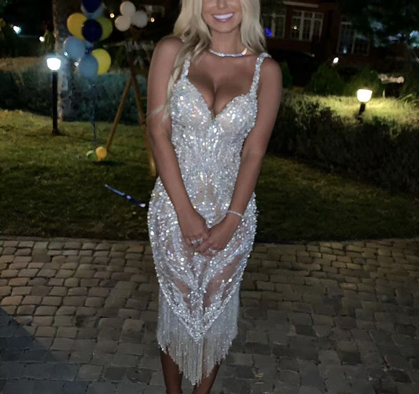 Damen Pailletten-Kleid mit Fransenbesatz Schimmernd