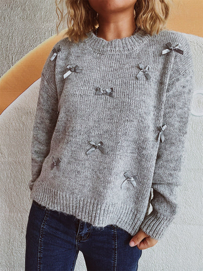 Damen Strickpullover mit Schleifenapplikationen