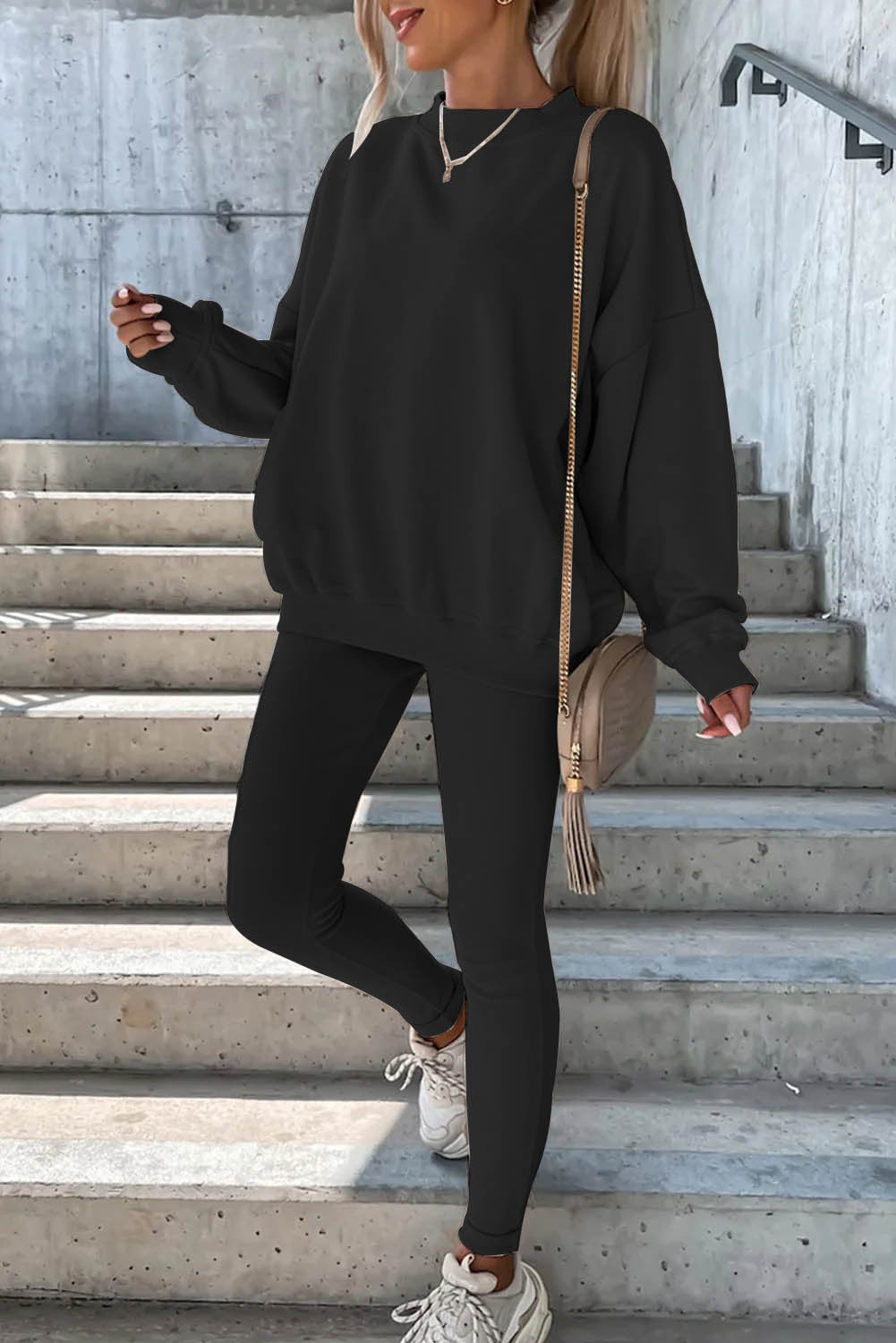 Damen Oversized Sweatshirt Set mit Leggings Grau Eveloria