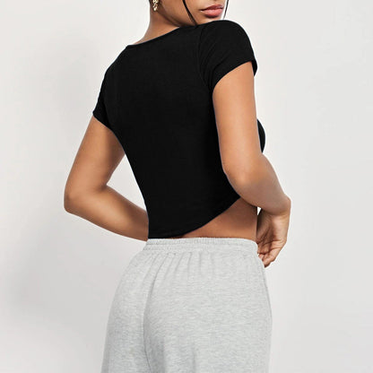 Damen Cropped Quadratischer Ausschnitt Knopfleiste