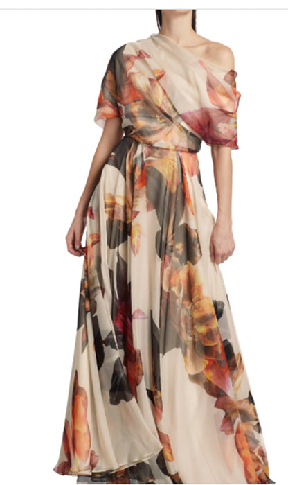 Damen Chiffon-Kleid Schulterfrei Floralmuster Eveloria
