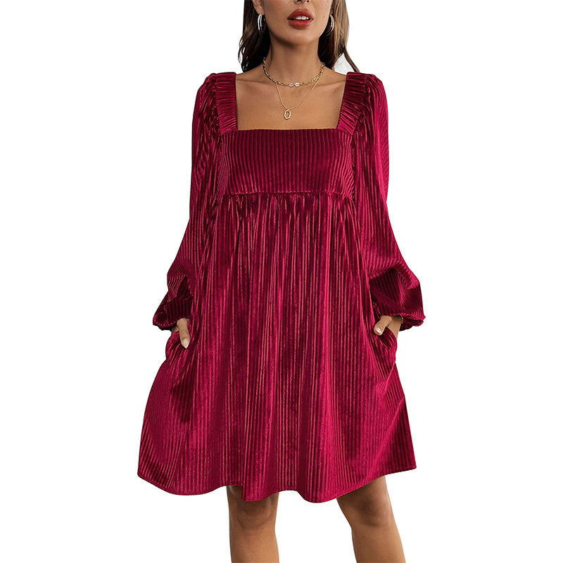 Damen Oversized Kleid Cordstoff Rüschendetail