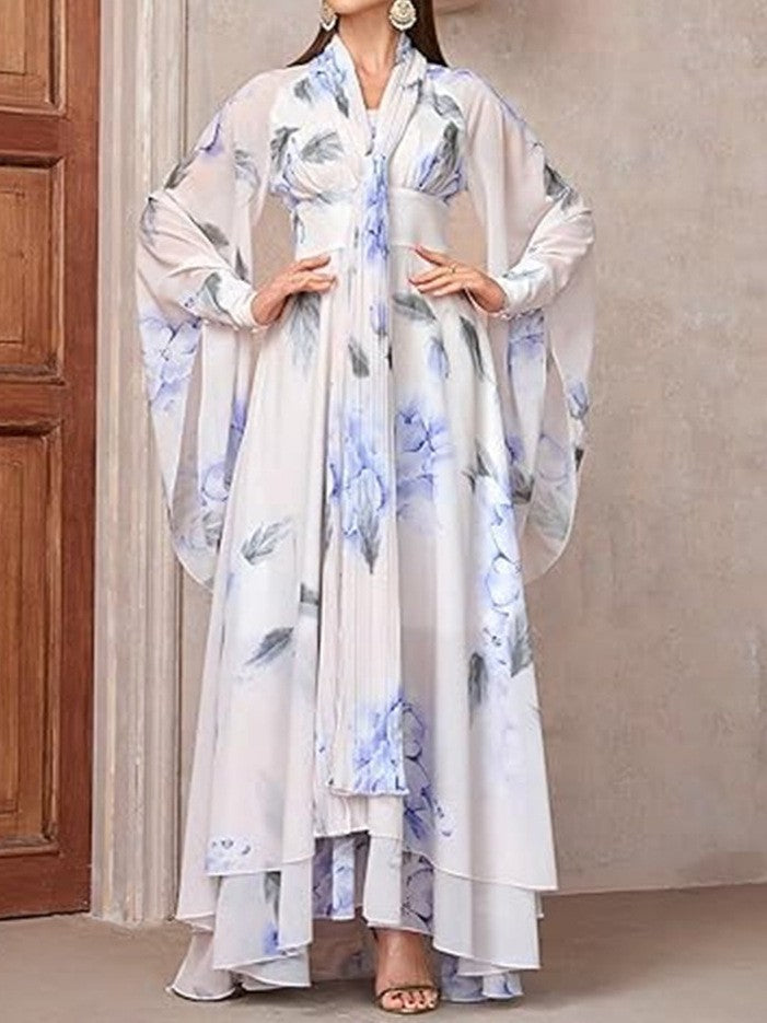 Damen Maxikleid Florales Design Volants Elegantes Langkleid