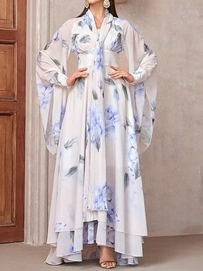 Damen Maxikleid Florales Design Volants Elegantes Langkleid