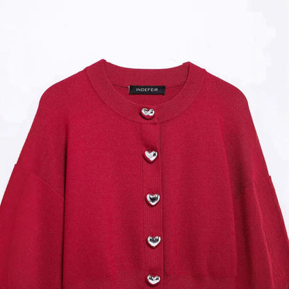 Damen Strickjacke Herzknöpfe Eveloria