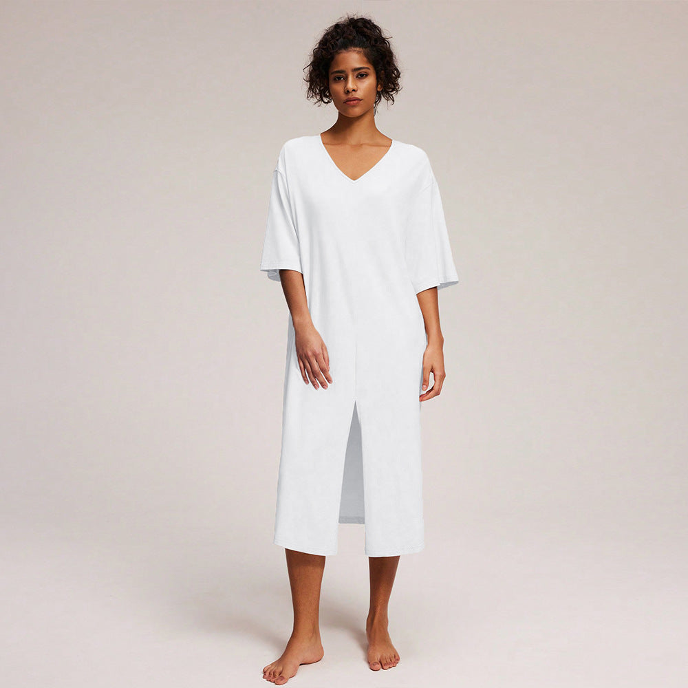 Damen Midikleid V-Ausschnitt Seitenschlitz Eveloria - Eveloria