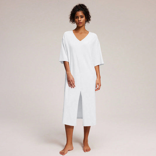 Damen Midikleid V-Ausschnitt Seitenschlitz Eveloria - Eveloria