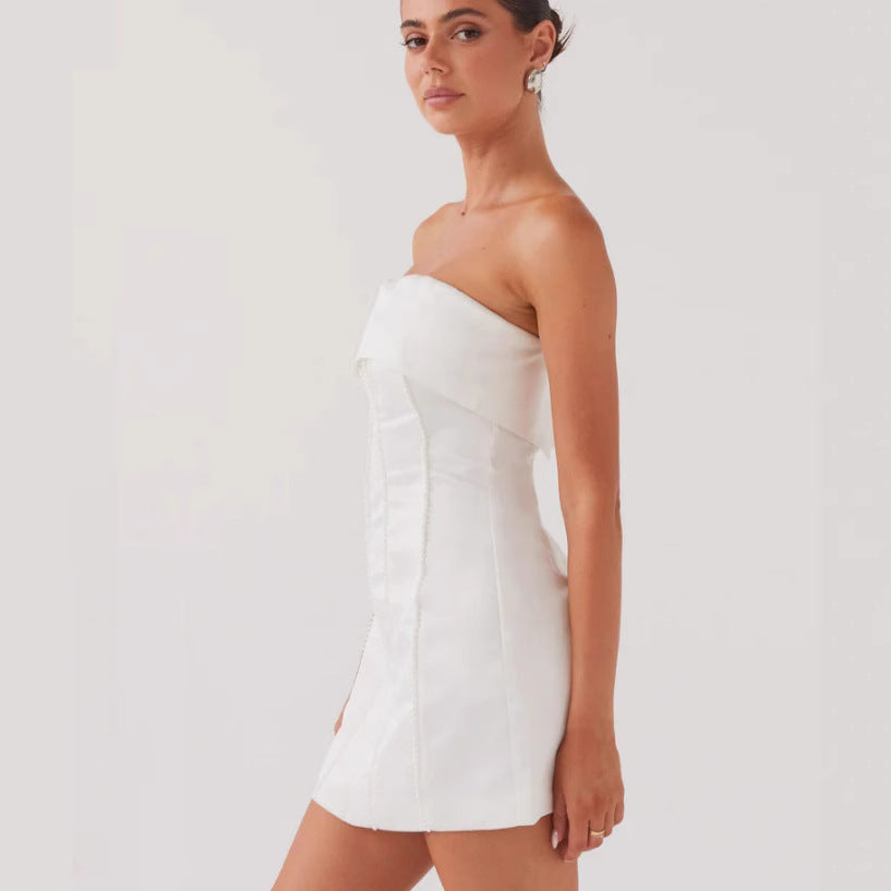 Damen Cocktailkleid Schulterfrei Elegant Tailliert Eveloria