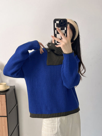 Damen Strickpullover mit Kragen und Knöpfen