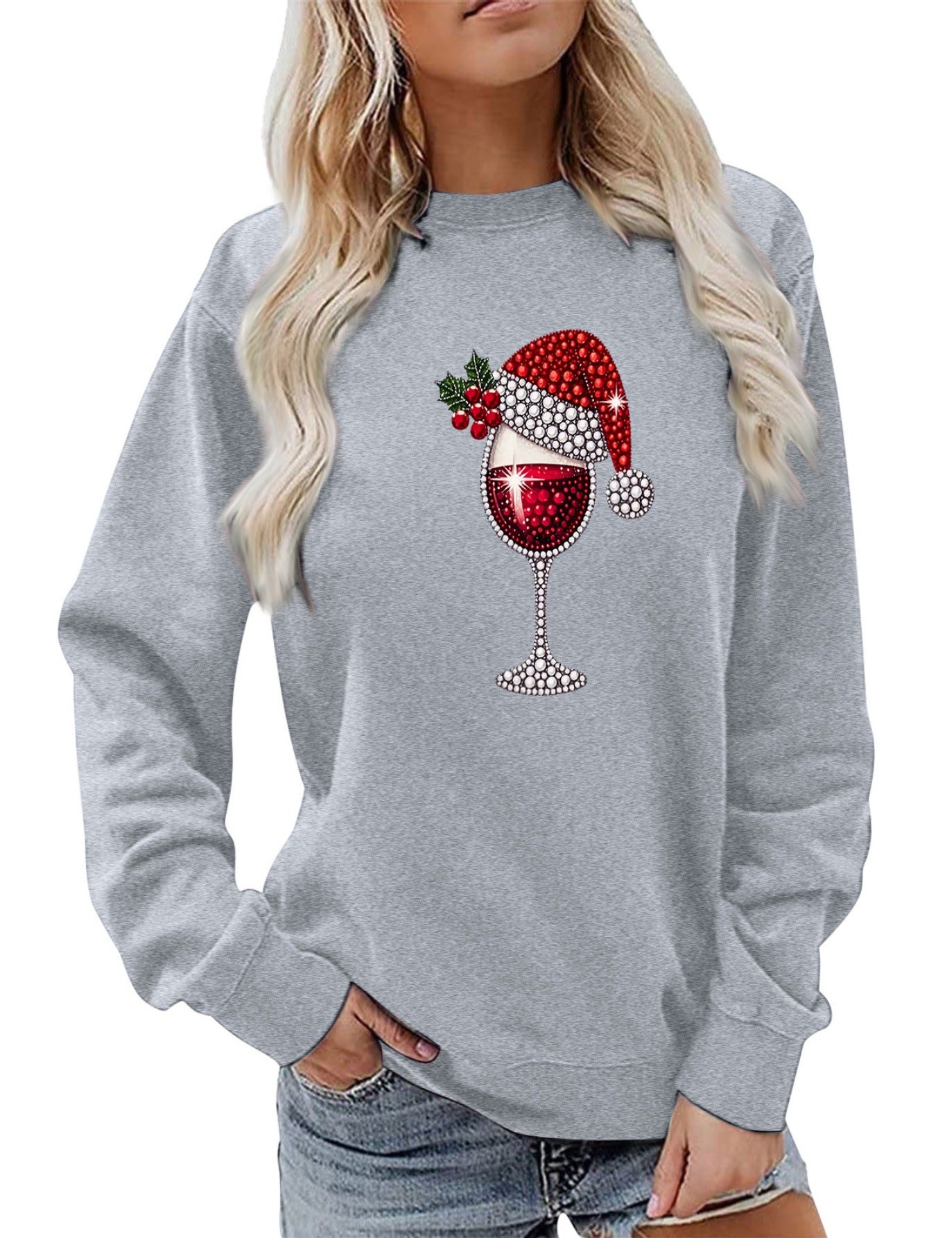 Damen Sweatshirt Weich Innenfutter Weinmotiv Eveloria