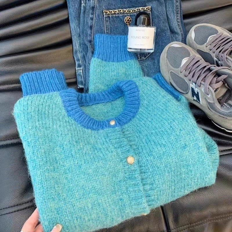 Damen Strickjacke Weich Kontrastbündchen Eveloria