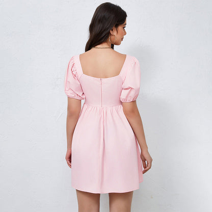 Damen Freizeitkleid Puffärmel Elegantes Raffung Eveloria