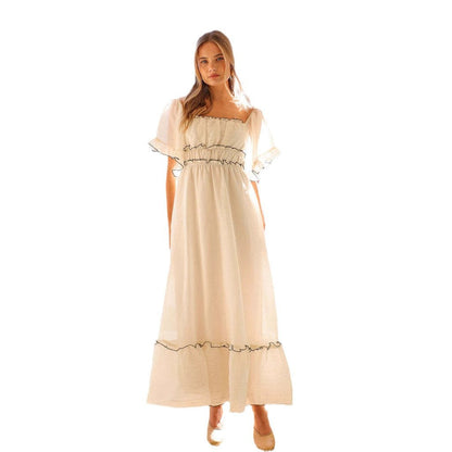 Damen Maxikleid Rüschendetails Elastischer Taillenbund