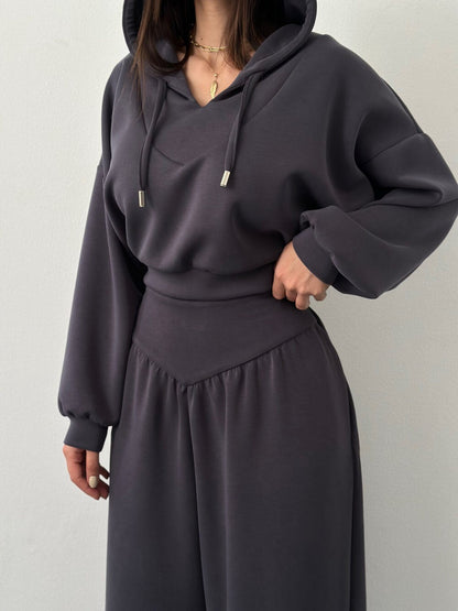 Damen Sport-Loungewear-Set mit Cropped-Hoodie und weiter Hose
