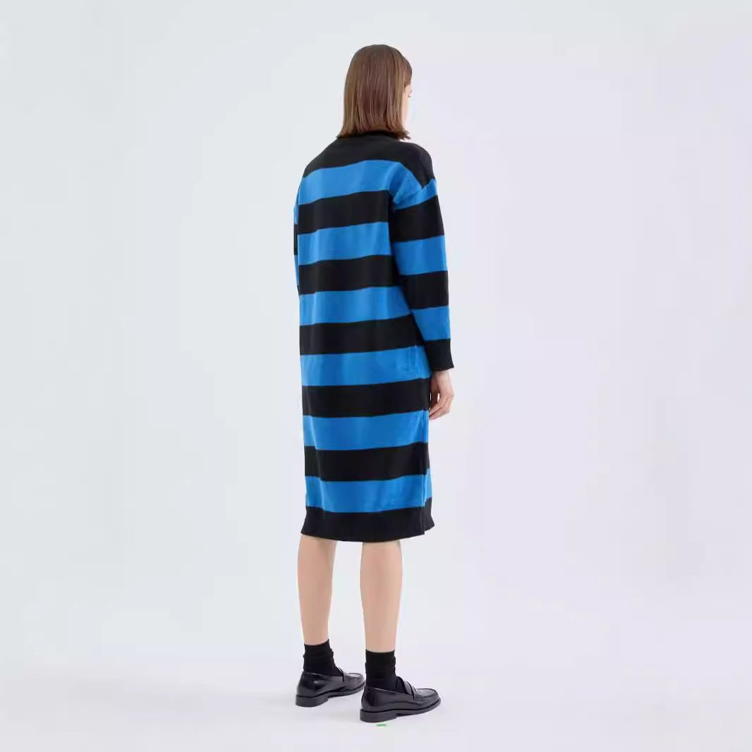 Damen Strickkleid Blockstreifenmuster Lässiger Schnitt
