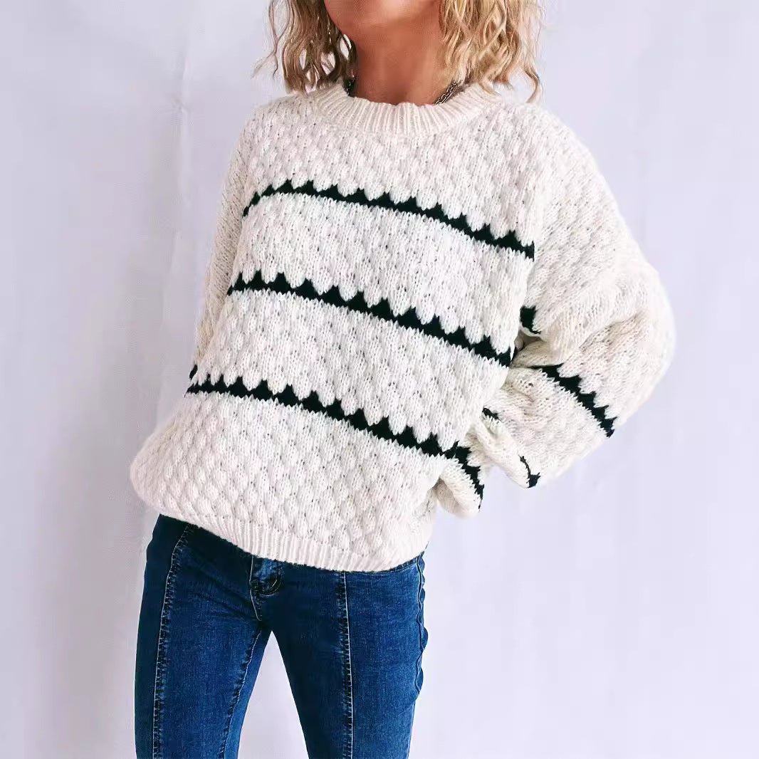 Damen Pullover Grobgestrickt Lässiger Schnitt Modernes Muster