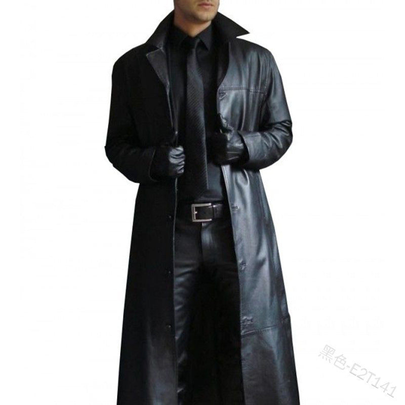 Herren Trenchcoat Lang Veganleder