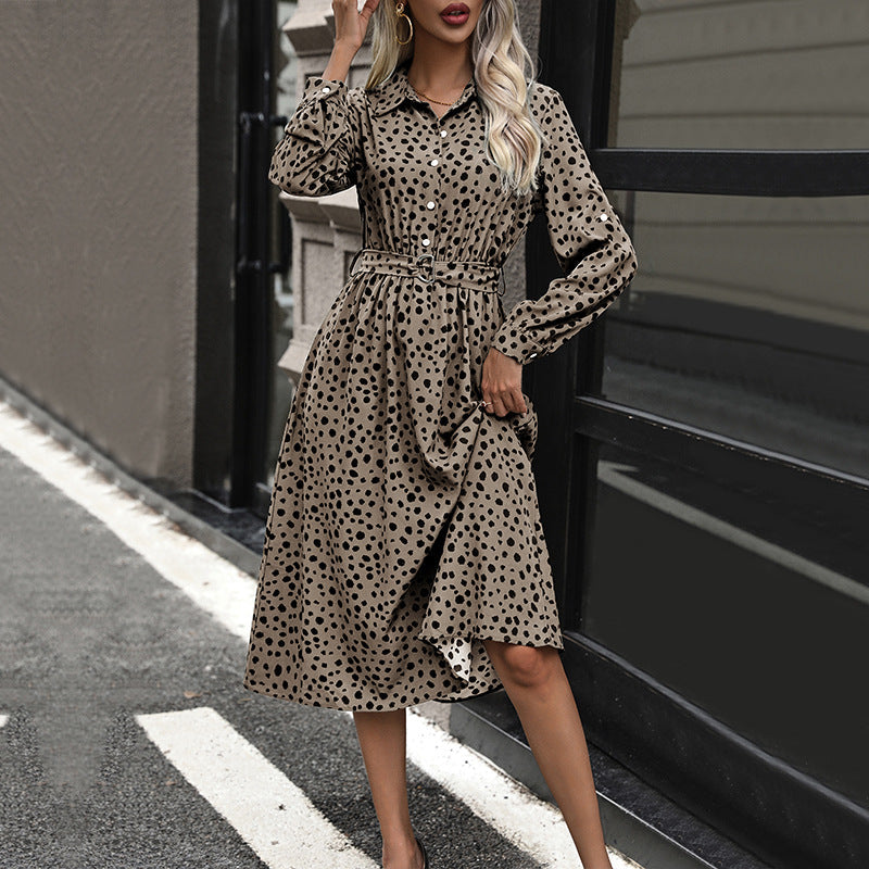 Damen Hemdblusenkleid Tailliert Punkte Eveloria - Eveloria