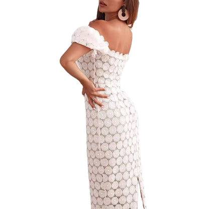 Damen Kleid Spitze Romantisch Puffärmel Blumenmuster
