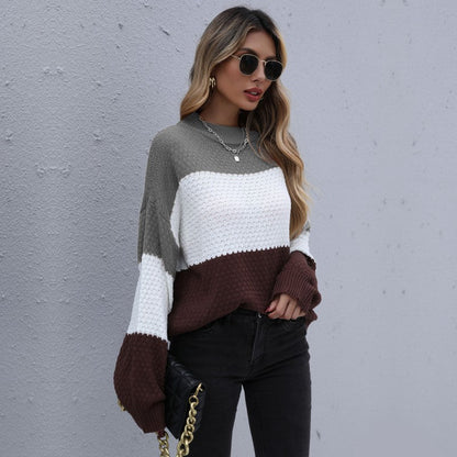 Damen Strickpullover Blockstreifenmuster Modern Lässig Eveloria