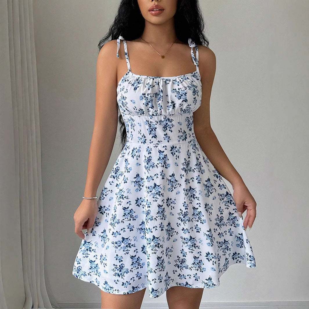 Damen Minikleid Sommerliches Floralmuster Breite Träger Eveloria - Eveloria