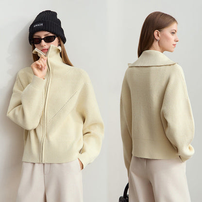Damen Strickjacke Cropped mit Kapuze und Reißverschluss