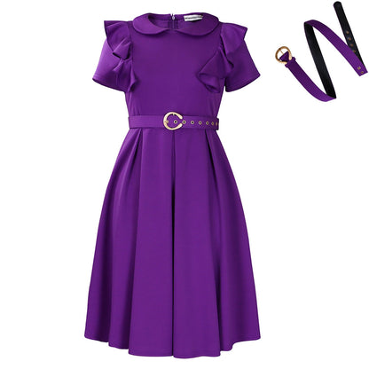 Damen Kleid Rüschendetails Taillierter Gürtel Eveloria