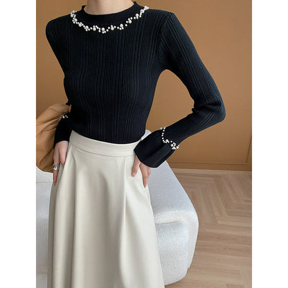 Damen Strickpullover mit Perlen-Details und langen Ärmeln Eveloria - Eveloria